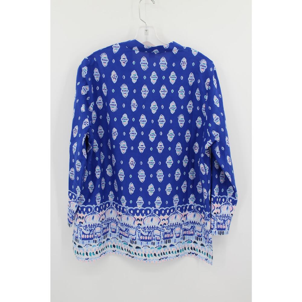 Lilly Pulitzer Silk Blend Asani Tunic Top Lapis Lazuli Glow Up Engineered Print - Picture 2 of 6